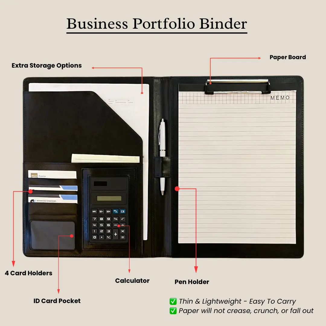 Professional leather portfolio binder for business use, Document ...