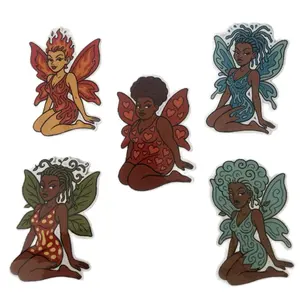 Nalen's World Elemental Faeries Vinyl Sticker Pack - 5 Glossy Die Cuts Waterproof & Weatherproof Retro Faerie Designs for Journaling and Decor