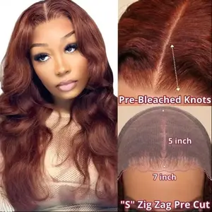 【Bye Bye Knots】Beautyforever 7x5 and 6x4.75 Pre Cut Lace Put On And Go body wave Glueless 33B Dark Auburn Wig  human hair wig