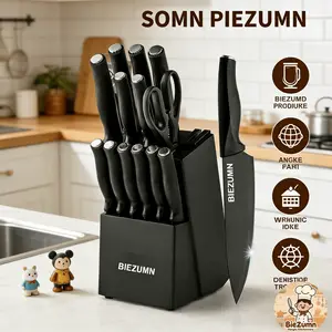 Matte Black Chef Knife Set with Ergonomic Non-Slip Handle, Including Knife Block, Scissors, and Sharpening Rod Kitchen Utensils
