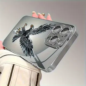 Eagle flight pattern glass electroplated phone case, with lens protection function, suitable for iPhone 17 16 15 14 13 12 11 Pro Max, anti-drop feature, stylish appearance