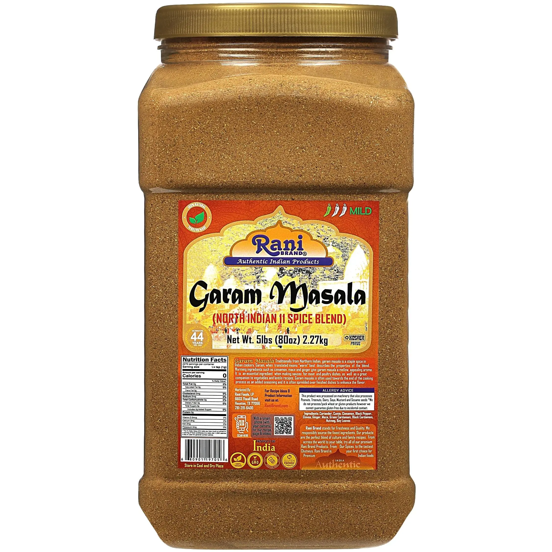 Rani Garam Masala Indian 11-Spice Blend 80oz (5lbs) 2.27kg PET Jar ~ All Natural, Salt-Free | Vegan | No Colors | Gluten Friendly | Kosher | NON-GMO