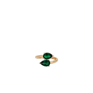 Ettika Crystal Teardrop Wrap Ring in Green Crystals