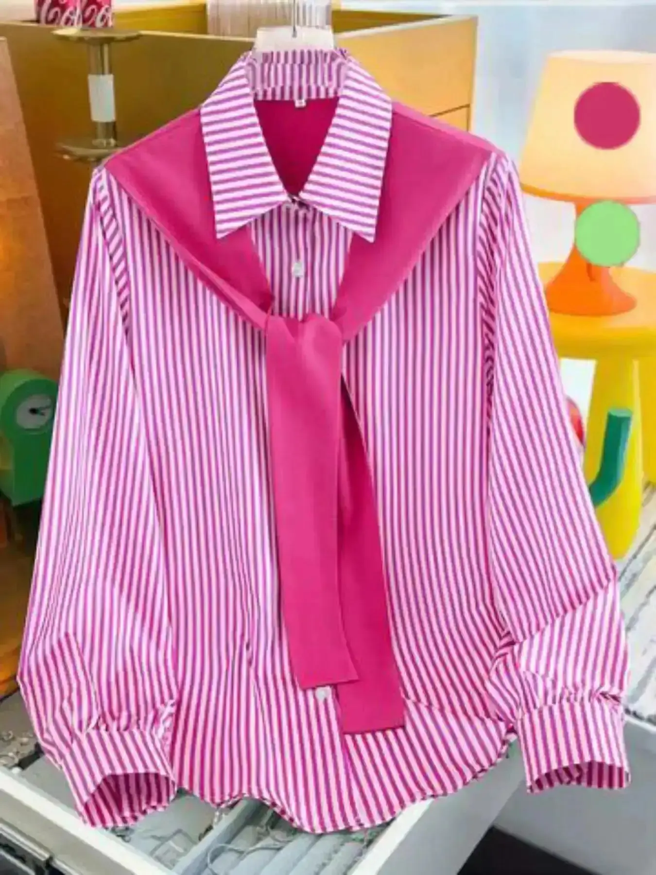 Stylish Everyday T Shirt, Print Tie Front Shirt Blouse, Casual Long Sleeve Collared Top for Spring & Fall, Clothing Daily Wear, Home Comfort, Easy, Grind, Cold Weather, Office Ready, Loungewear Style