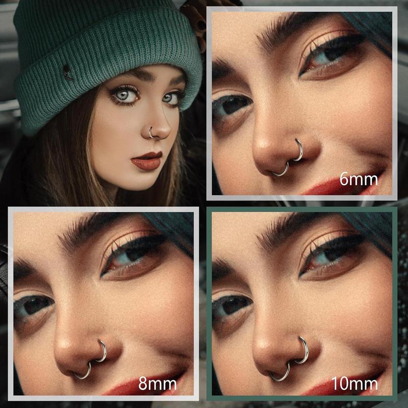 Cassieca G23 Titanium Nose Ring Hoops 20G 18G 16G 14G Septum Hinged Nose Rings Click Ring for Lip Helix Tragus Daith Rook Cartilage Lobe Earrings Conch Piercing Jewelry Hypoallergenic Nose Rings