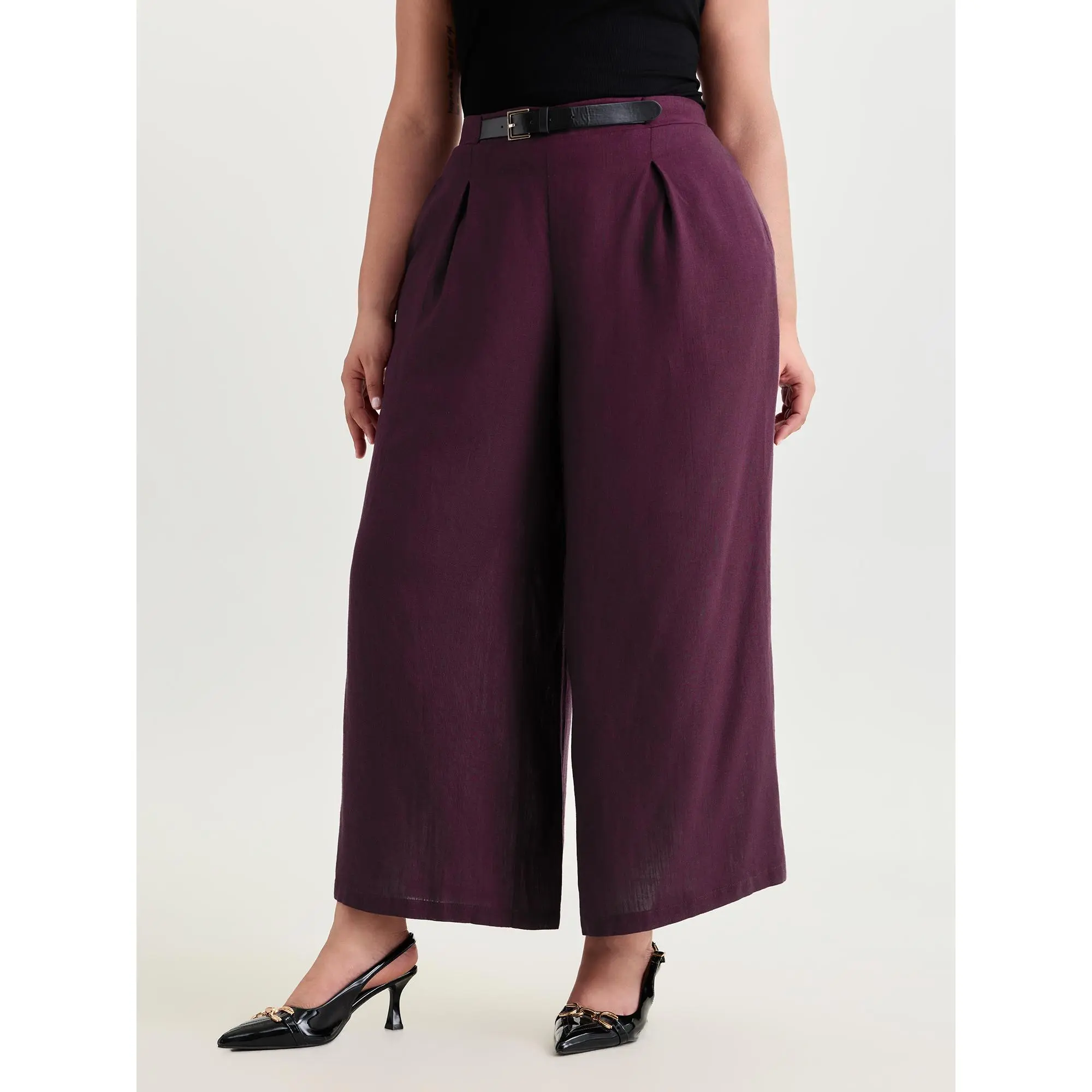 BloomChic Women's Plus Size Solid Wide-Leg Pants in a Rayon Linen Blend, Flattering Mid Rise with a Shirred Waist and Pockets, Smooth, Elegance, Fit, Fabric, Plus Size Basics