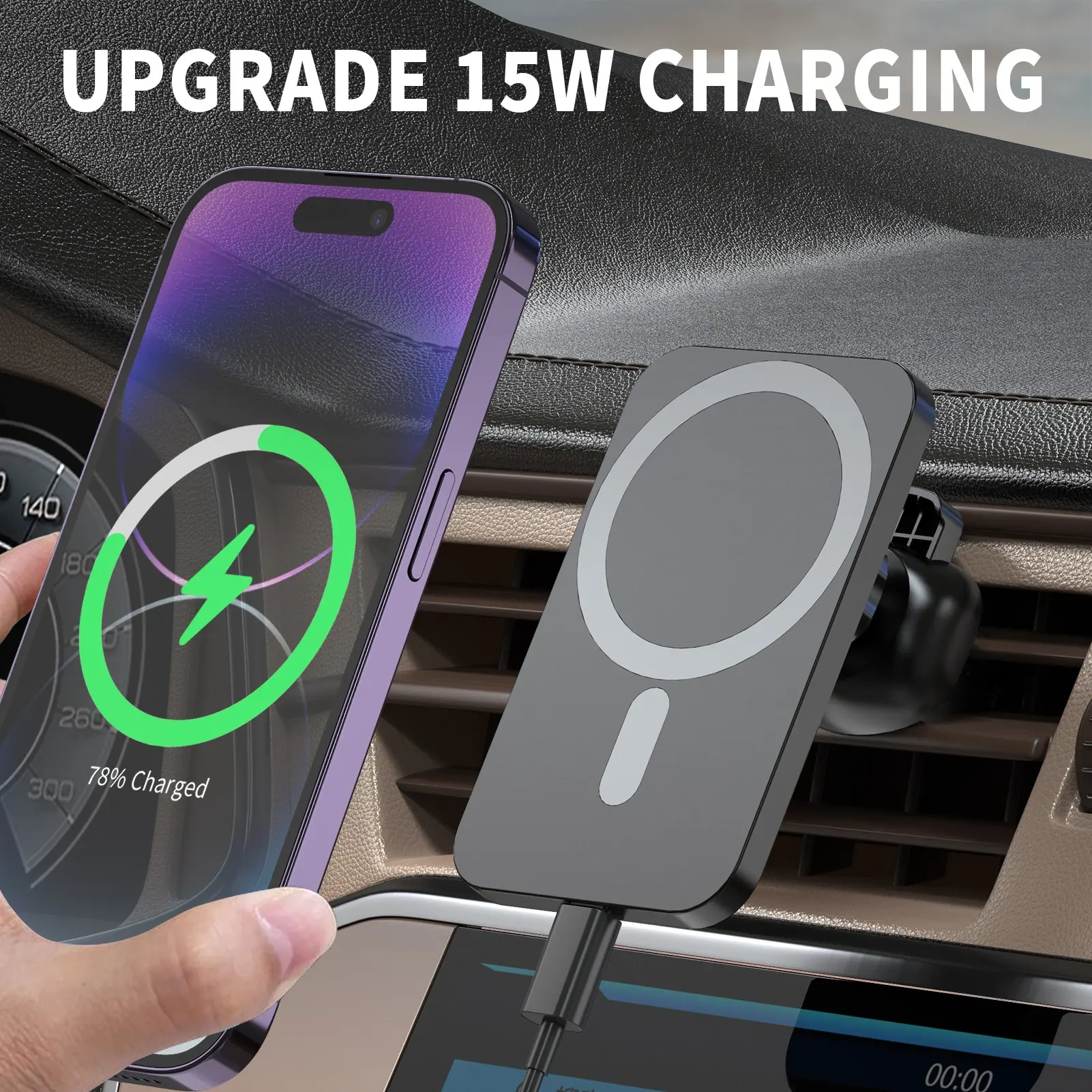 Magnetic Car Wireless Charger, 15w Fast Charging, Magnetic Charging Design, Magsafe Car Charger, Compatible with iPhone 12-17 Series, Car Vent Phone Holder, Magnetic Mount