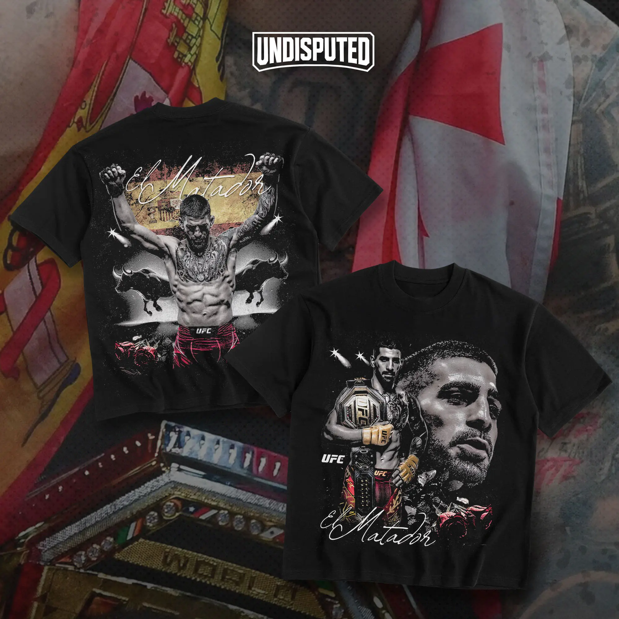 UNDISPUTED Ilia Topuria El Matador UFC 317 Heavy Cotton T-shirt El Matador VS Do Bronx MMA Fight Night Shirt Fan Apparel Pump Cover Direct-to-garment Printing