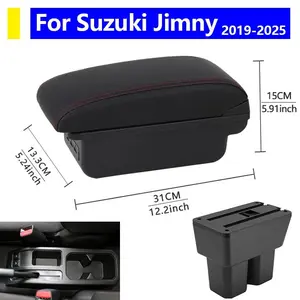 Car Interior Decoration Accessories For Suzuki Jimny JB74 JB64 JC74 GEN4 2018-2024 Interior Design Center Console Storage Box Black PU Leather Armrest