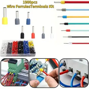 1900 Pcs Tubular Crimp Terminals, Tube Terminals, Block Wire End Connectors, Cable Wire Connectors, Copper Wire End Terminals, Used in Electrical, Industrial, Power Control Systems