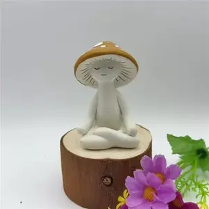 Kawaii Mushroom Figurine Spiritual Meditation Decor Yoga Zen Ornament for Desk & Room Decor