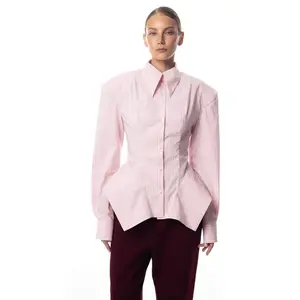 STRIPED PEPLUM BUTTON UP