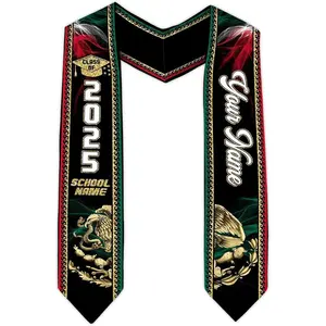 Custom Mexico Graduation Sash Class of 2025, Personalized Mexican American Flag Graduation Stole, Mexican Graduation Scarf