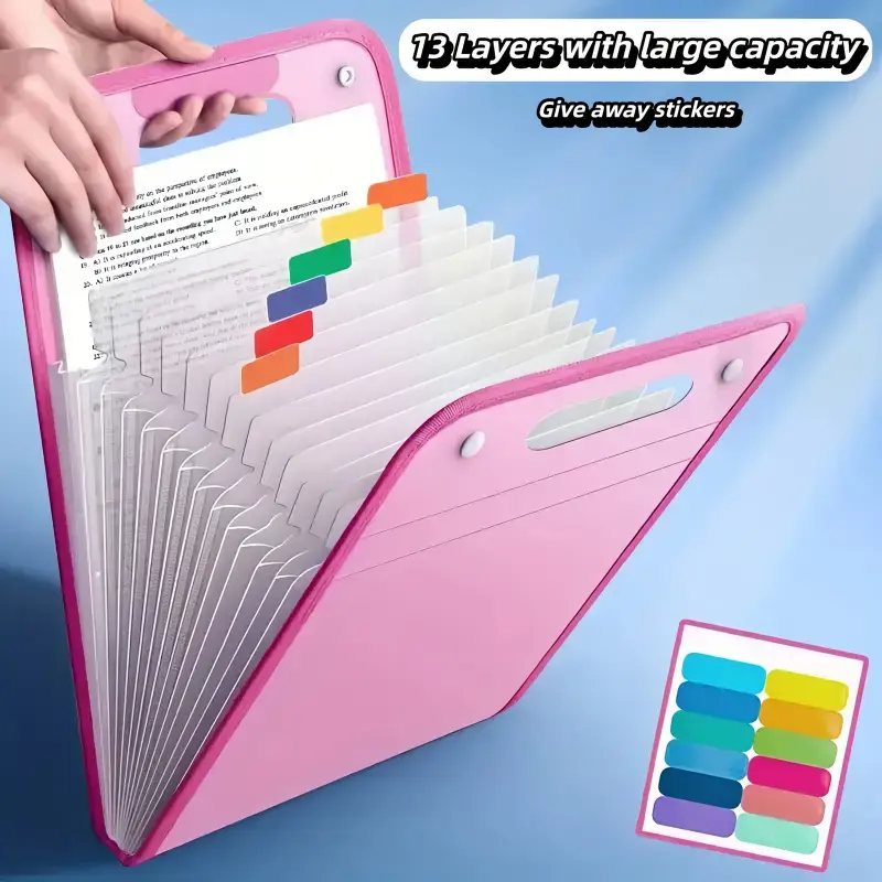 Expanding File Organizer Document Bag (1 Count) - 13 Storage Compartments, 12 Categorization Labels, Waterproof, Durable Office File Sorter for Office, Study Use