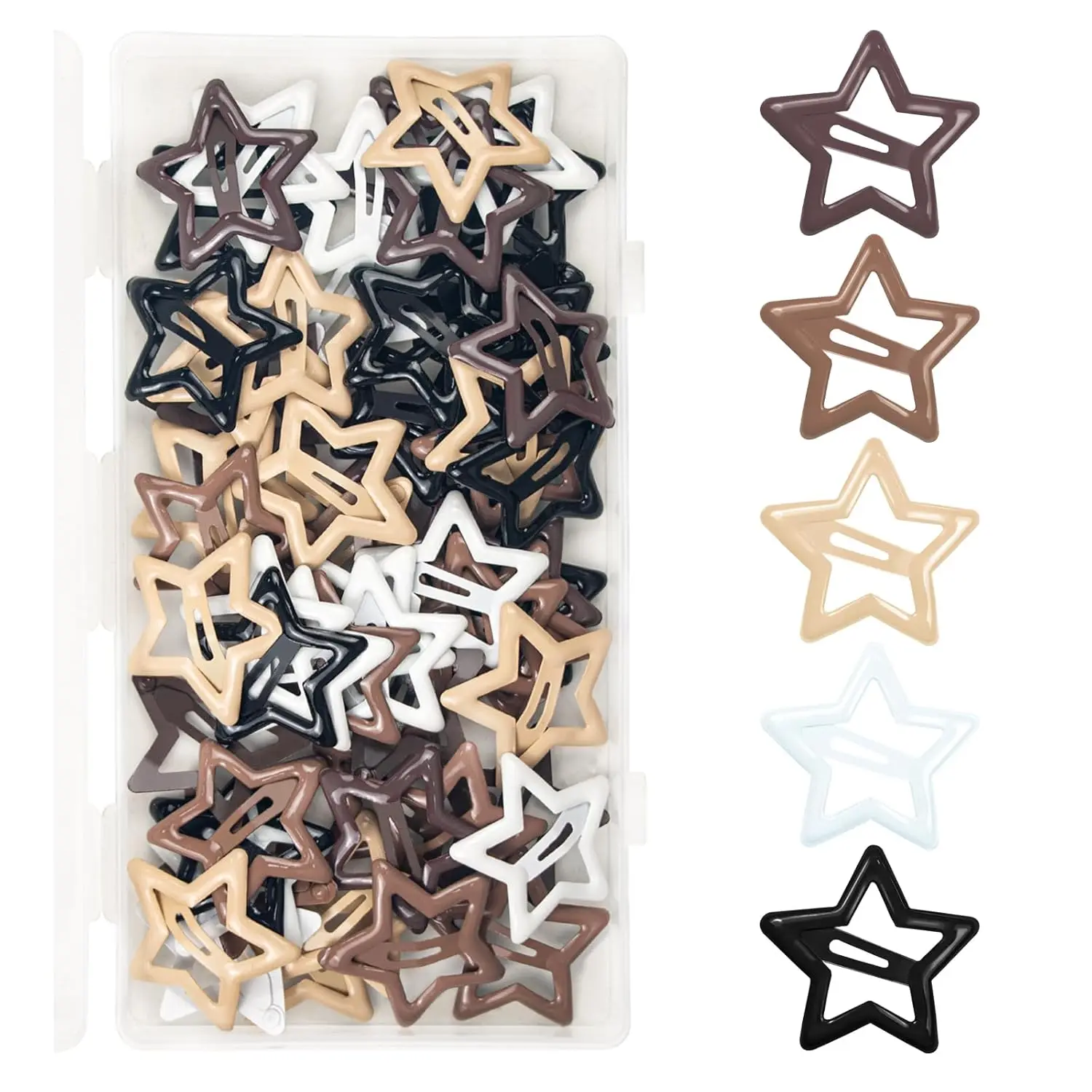 60 Pcs Cute Pure Metal Star Snap Hair Clips for Women & Girls - Non-Slip Strong Hold Barrettes for Thin, Fine & Short Hair (Coffee+Black+White)