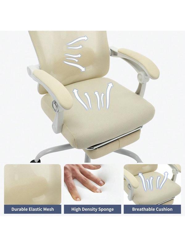 Beige - Ergonomic Mesh Office Chair - Home Desk Chair With Footrest , High-Back Computer Gaming Chair With Headrest Adjustable Lumbar Support, Rolling Swivel Task Chairs For Home, Office