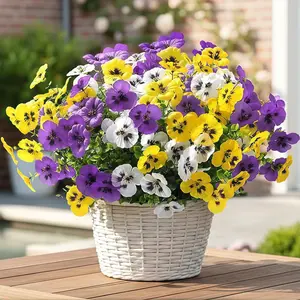 Artificial Fake Pansy Flowers for Outdoor Decoration, UV Resistant Faux Silk Floral Bushes with Eucalyptus Leaves for Porch Patio Yard Garden Balcony Window Box Indoor Home Decor, Outdoor Decor