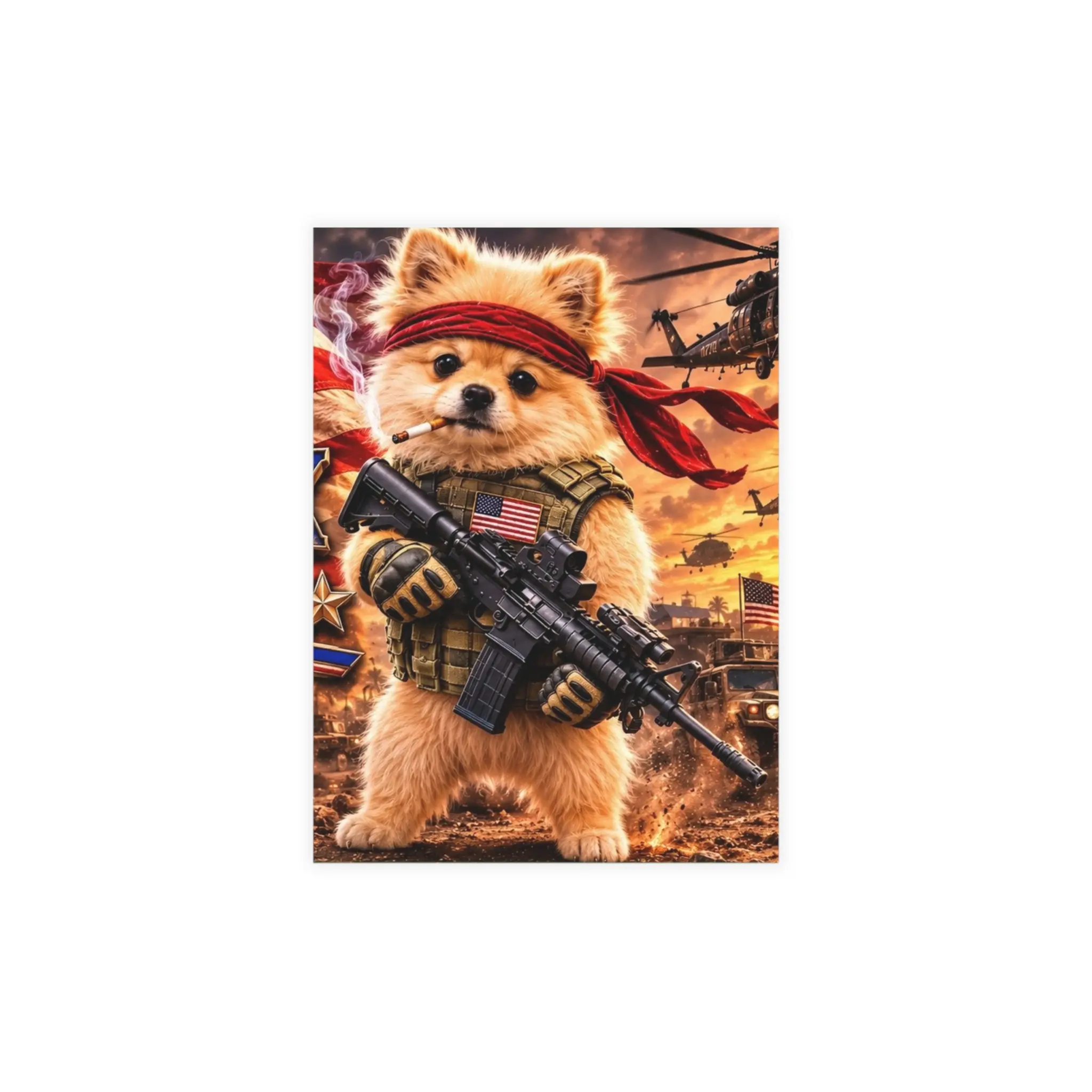 Funny Military Dog Postcard, Patriotic Pomeranian Postcard, Meme Postcard, USA Dog Lover Gift Card, Funny 4th of July Postcard