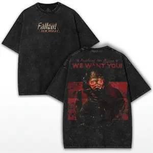 Fallout Graphic Tee - Unisex Washed Shirt with Vintage Post-Apocalyptic Print, Soft Comfortable Fit for Gamers and Fans, Streetwear Style for Everyday Wear