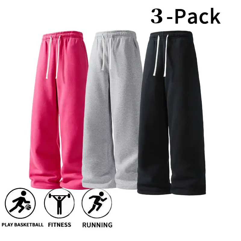 3-Pack Fall & Winter Styles Ultra-Soft Wide-Leg Sweatpants | Breathable athletic pants for basketball, running, and gym (optional 3-pack and 1-pack)
