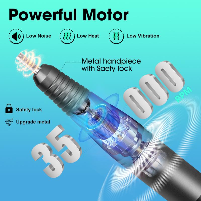 Professional Nail Drill 35000RMP Electric Nail File Nail Filer Electric E Filer for Nails, Nails Drill Kit with Nail Drill Bits and Sanding Bands and for Acrylic Nail Gel Nail Manicure Pedicure