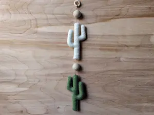 Handmade cactus wall hanging - Vertical garland decor - Cactus gift