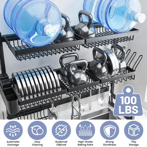 Expandable 2 Tier Over Sink Dish Drying Rack Adjustable Size For Kitchen Counter Storages