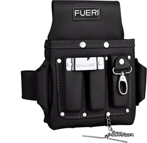 FUERI 4 Pocket Leather Electrician Tool Pouch, Ideal for Electricians. Durable, Reinforced, High Quality.