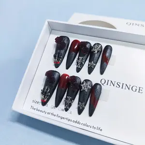 Dark Witch Press-On Nails – Black Magic Aura with Metallic Gold Sigils, A Powerful & Enchanted Premium Set