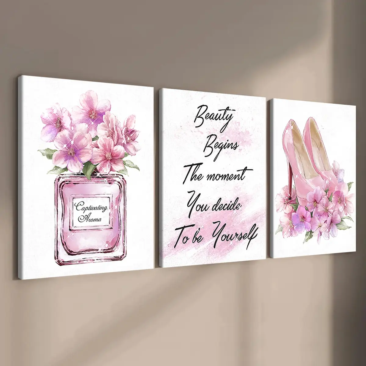 3 count wooden frame canvas, beauty inspirational quote poster, Stylish room Art, mural, Decorative Wall Art, Bedroom Decoration, Modern minimalist home Decoration, Living Room Wall Decoration, HD, waterproof