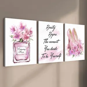 3 count wooden frame canvas, beauty inspirational quote poster, Stylish female room Art, Exquisite mural, Stylish Bedroom Decoration, Modern minimalist design home Decoration, Living Room and Corridor Wall Decoration, HD, waterproof, Art