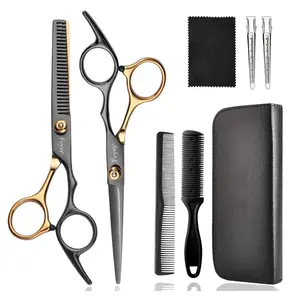Hair Cutting Scissors Kit,  Barber Shears Set - Hair Scissors, Thinning Shears, Blending Shears for Hair Stylists, Barbers, Men, Women & Pets Gold black