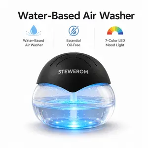 Stewerom Water-Based Air Purifier and Air Washer, Aromatherapy Air Freshener with 7-Color LED Mood Light, Air Revitalizer for Home, Bedroom, Office and Desk