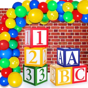 75 Abc Friend Street Party Set Colorful Boxes Balloons Arch Garland Kit Red Brick Wall Backdrop For Birthday Shower Decor Supplies