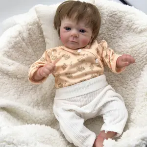 Lovely Real Look Reborn Baby Doll Girl 19 inch 48 cm Soft Vinyl Cloth Body Baby Doll Rooted Hair Realistic Newborn Doll Toy for Ages 3+