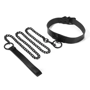 OIDEA Women's PU Leather Choker Necklace, Adjustable Collar with Removable Chain, Punk Gothic Cosplay Chain Jewelry Necklaces, Black