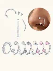 316L Stainless Steel Horseshoe Nose Ring, CZ-Inlaid Septum Ring, Nose Rings Hoops, 18/20 Gauge, 8mm Hoop, Hypoallergenic Internally Threaded Piercing Jewelry for Women Men, 20G Nose Ring Hoop CZ, Ideal for Nose, Cartilage, Lip Piercings