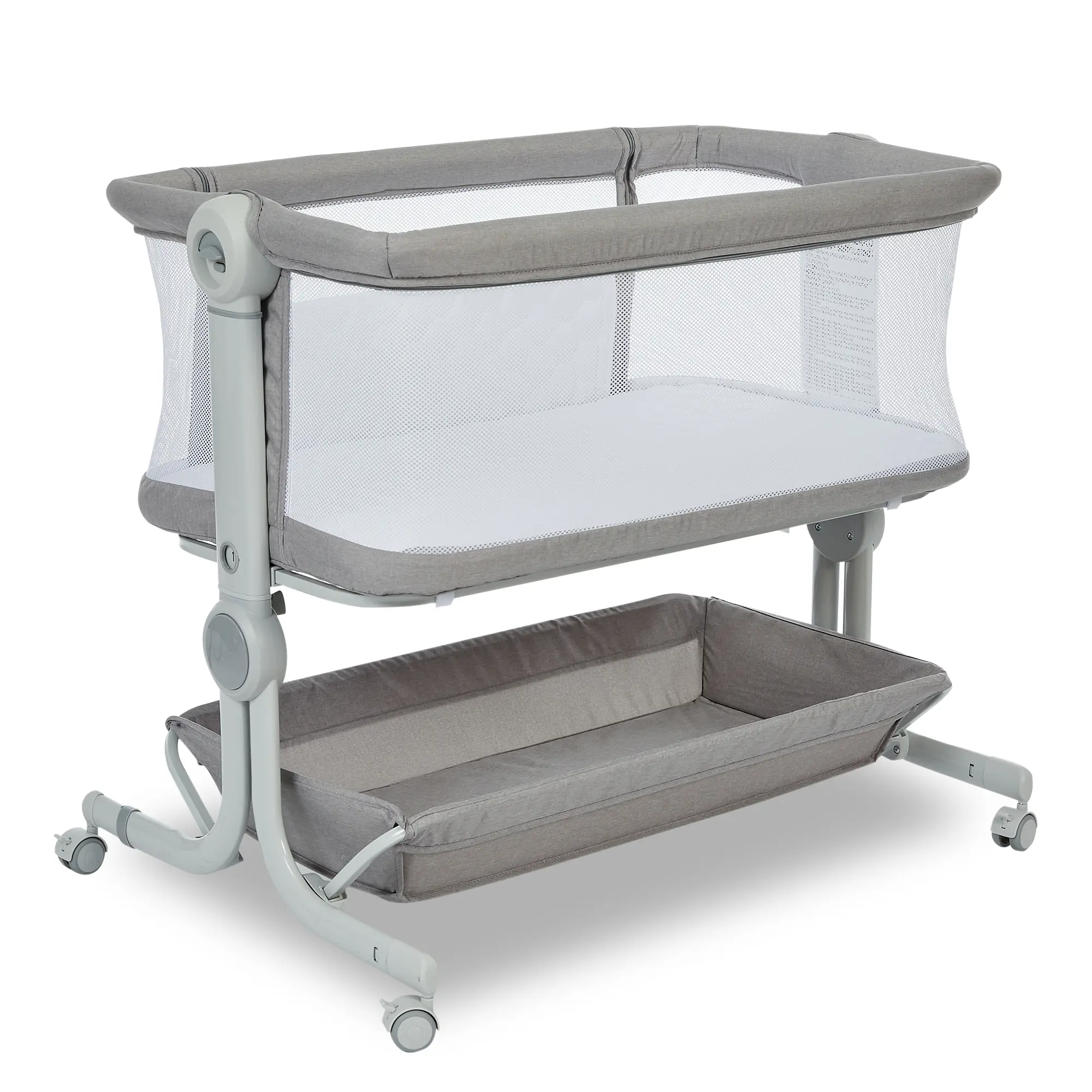 3-in-1 Baby Bassinet Bedside Sleeper for Newborn, Portable Travel Crib with Mosquito Net & Storage Basket, CPC Certified Bed Side Sleeper Bassinet on Wheels, Adjustable Height Anti-Reflux Infant Bed