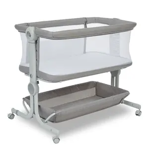 3-in-1 Baby Bassinet Bedside Sleeper for Newborn, Portable Travel Crib with Mosquito Net & Storage Basket, CPC Certified Bed Side Sleeper Bassinet on Wheels, Adjustable Height Anti-Reflux Infant Bed