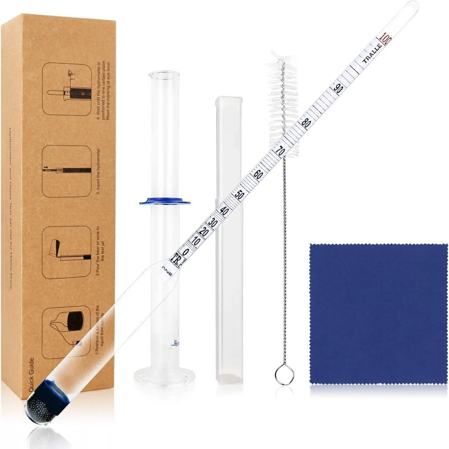 0-200 Proof & Tralle  Hydrometer with Glass Test Jar Kit, Accurate Tester & Glass Cylinder for , Distilling Moonshine Alcoholmeter Set