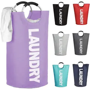 90L Large Collapsible Laundry Basket with Padded Handles, Heavy Duty Oxford Fabric Laundry Hamper Tall Laundry Bag Foldable Laundry Bin Storage Organizer for  Bedroom College Dorm-Purple