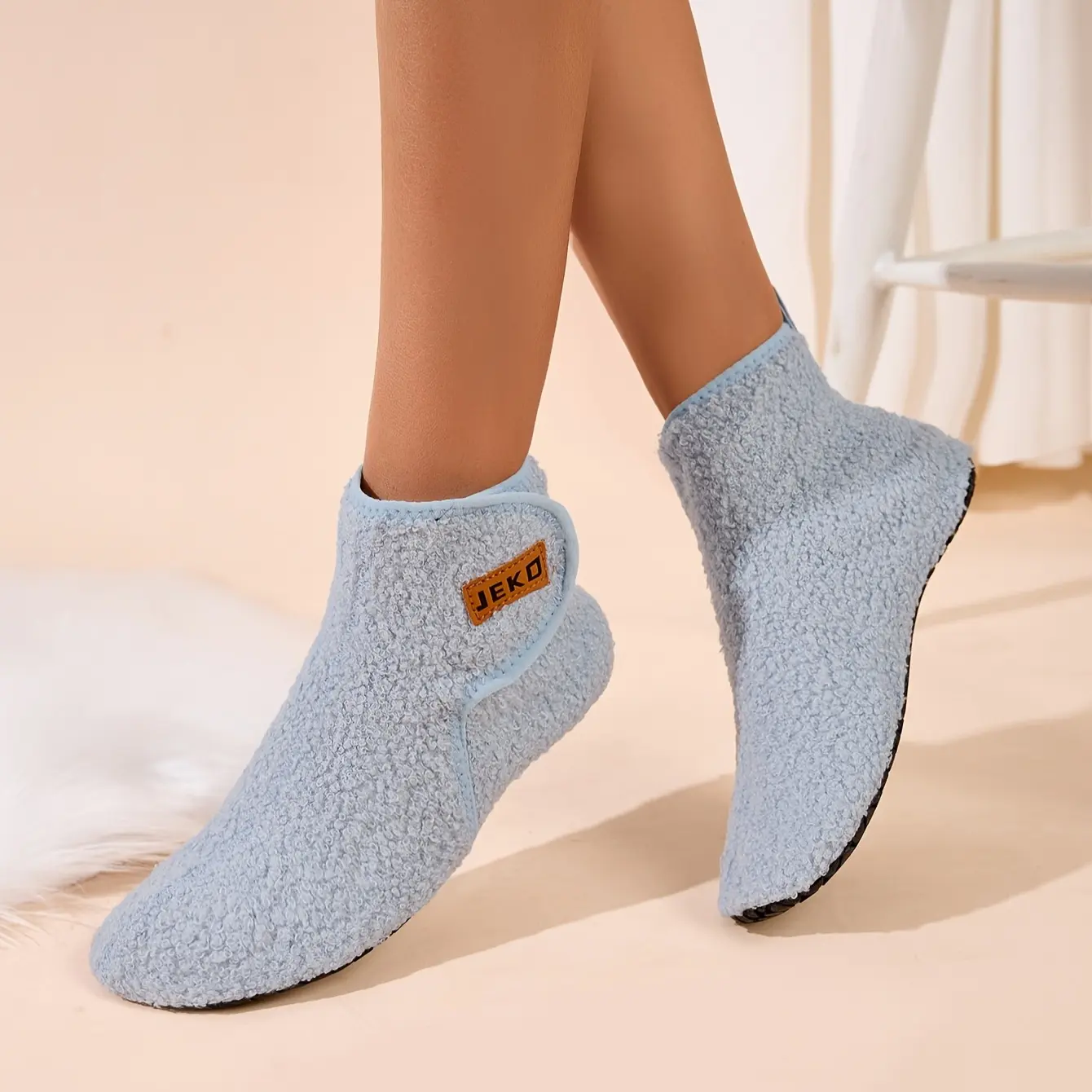 JEKO Women's Soft -Lined Warm Comfortable Lightweight Durable, Solid Color Simple Fashion Trendy Versatile, Round Toe High-Top Slip-On Flat Floor Slippers, Suitable for Winter Daily Commute Home Leisure, Fitness, Yoga, Dance, Etc., Fabric Upper Warm