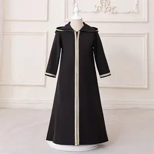 3-7Y Black 23  Kids Clothes Flower Girls Frock Ball Gown Pageant Children Hooded Webbing Elegant Muslim Princess Prom Host Formal Evening Party Banquet Cocktail Dress