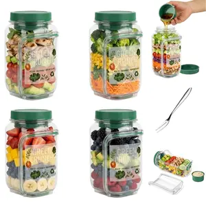 Salad  | Mason Jar Side Open : 1000 ML Leakproof Salad Jar With Side Opening | Lid-to-Bowl Design Salads Jars with Dressing Cup Suitable for Office, Gym, Picnic