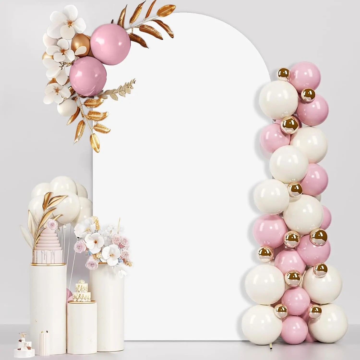 7.2FT Arch Backdrop Cover, White Wedding Round Top Chiara Arch Stand Cover Stretchy Backdrop with Zipper Spandex Fitted Arch Cover for Birthday Party Decoration