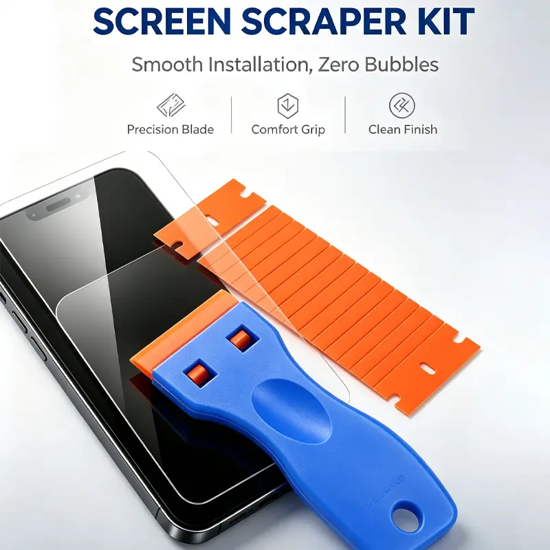 1-Set Plastic Razor Scraper Tool Kit for Kitchen Use - No-Scratch Screen Protector Bubble Remover, Replaceable Blades, Phone/Tablet Film Installer, Adhesive Residue Cleaner, Sticker Remover, Film Squeegee