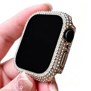 Rhinestone Tempered Glass 2 In 1 Watch Case, Bling Crystal Bumper With Screen Protector, Shockproof Full Cover Compatible with Apple Watch Series 2 To 10 And SE, Fashion Daily Accessory (Strap Only)