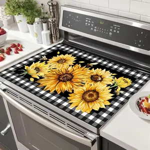 Sunflower Pattern Non-Slip Rubber Oven Mat, Stove Panel Protector, Kitchen Decoration, Easy Clean, Multi-Purpose Stove Cover, Kitchen Decorative Placemat