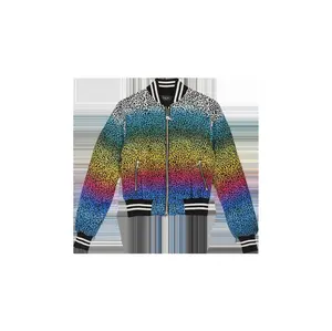 Silk Rainbow Leopard Bomber Jacket "Black"