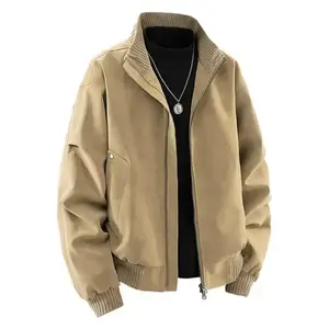 Vintage Style PU Leather Jacket, Men's Shiny PU Leather Bomber Jacket, Stand Collar Motorcycle Jacket, Premium Retro Leather Trendy Brand Coat, Oversized Flight Jacket for Men, Casual Fashion Everyday Wear for Men